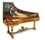 A Baroque style faux tortoise and parcel gilt paint decorated harpsichord incorporating antique and later elements
