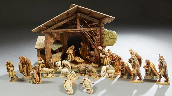 Thirty Piece Carved Wood Anri Nativity Set